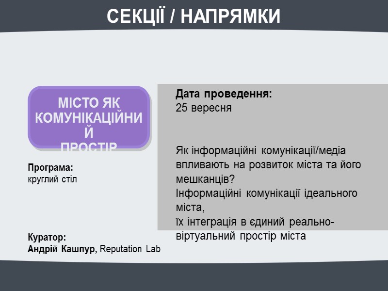Програма: круглий стіл Куратор: Андрій Кашпур, Reputation Lab Дата проведення: Програма: круглий стіл Куратор: Андрій Кашпур, Reputation Lab Дата проведення: